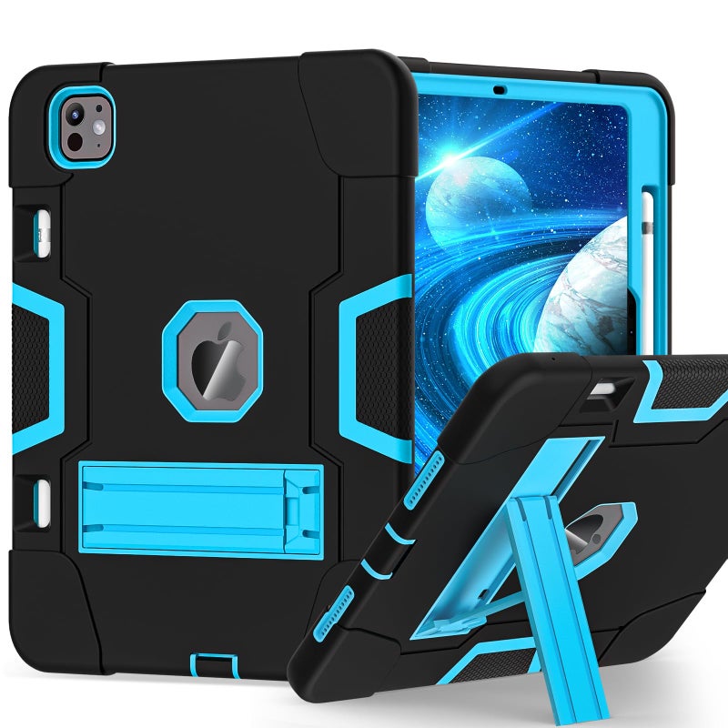 TSQQST for iPad Pro 11 Inch Case M4 5th Generation 2024, iPad Pro 11 Case with Pencil Holder+Stand, Full-Body Protective Rugged Shockproof Cover for iPad Pro 11 Inch 5th Gen, Black Blue - Image 1