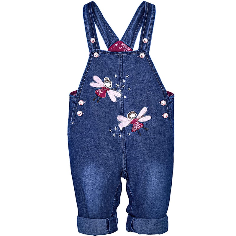 Peacolate 3months-3Years Baby Girls Denim Overalls Embroidery Bib Pants Jeans Jumpsuit(6-9Month,Fairy) - Image 1
