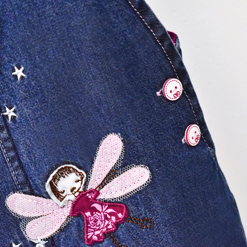 Peacolate 3months-3Years Baby Girls Denim Overalls Embroidery Bib Pants Jeans Jumpsuit(6-9Month,Fairy) - Image 5