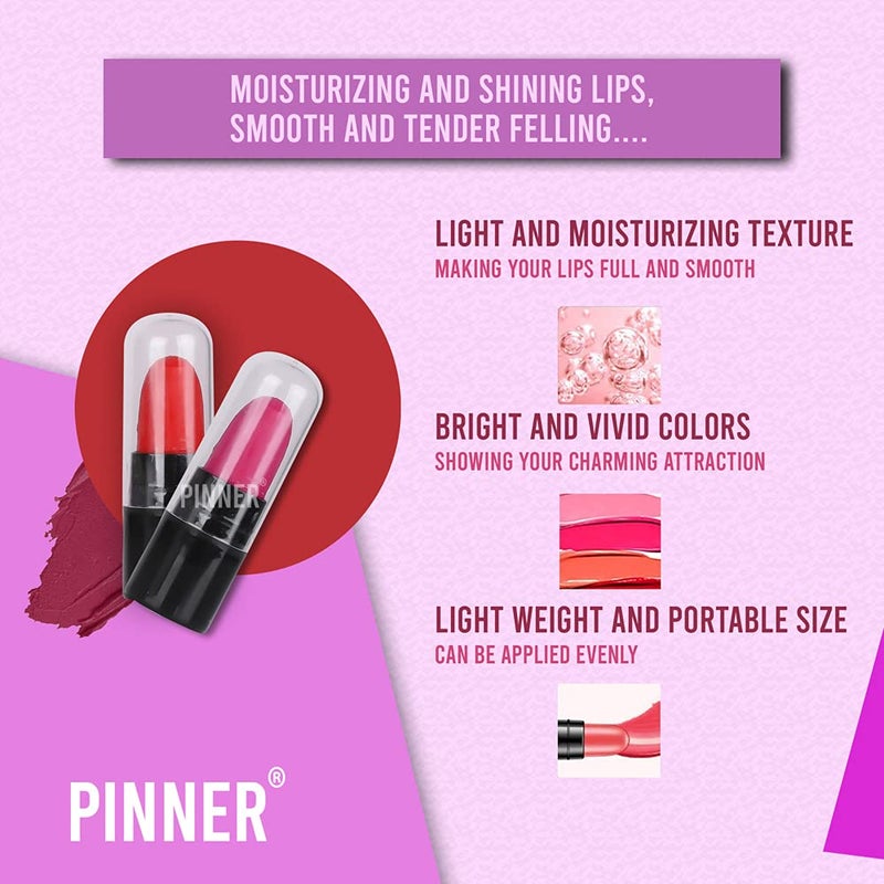 PINNER Mini Pocket Lipstick Combo RedMagenta Mauve Purple Peach Cherry Nude Maroon Brown Pink Disco Orange Chocolate 175 g - Image 4