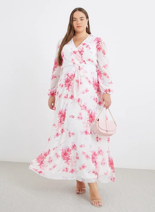 ستايلي Styli Plus Chiffon Maxi Dress with Floral Print