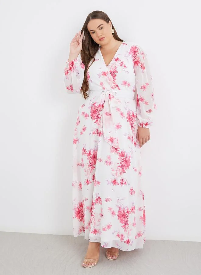 ستايلي Styli Plus Chiffon Maxi Dress with Floral Print
