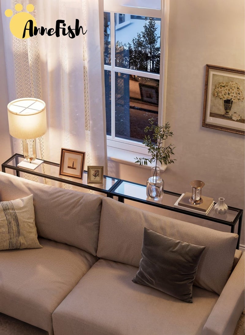 AnneFish 100*30*90 cm Tempered Glass Tabletop Console Table Simple Sofa Table Home Coffee Corner Display Shelf Entryway Table For Couch Hallway Entrance Living Room - Image 2