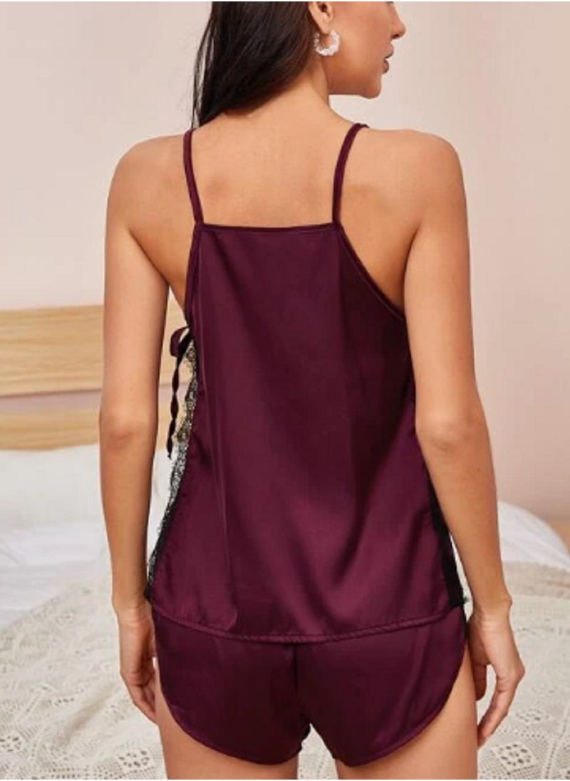 lingerie set as a two pieces with lace edges and two side slits for women