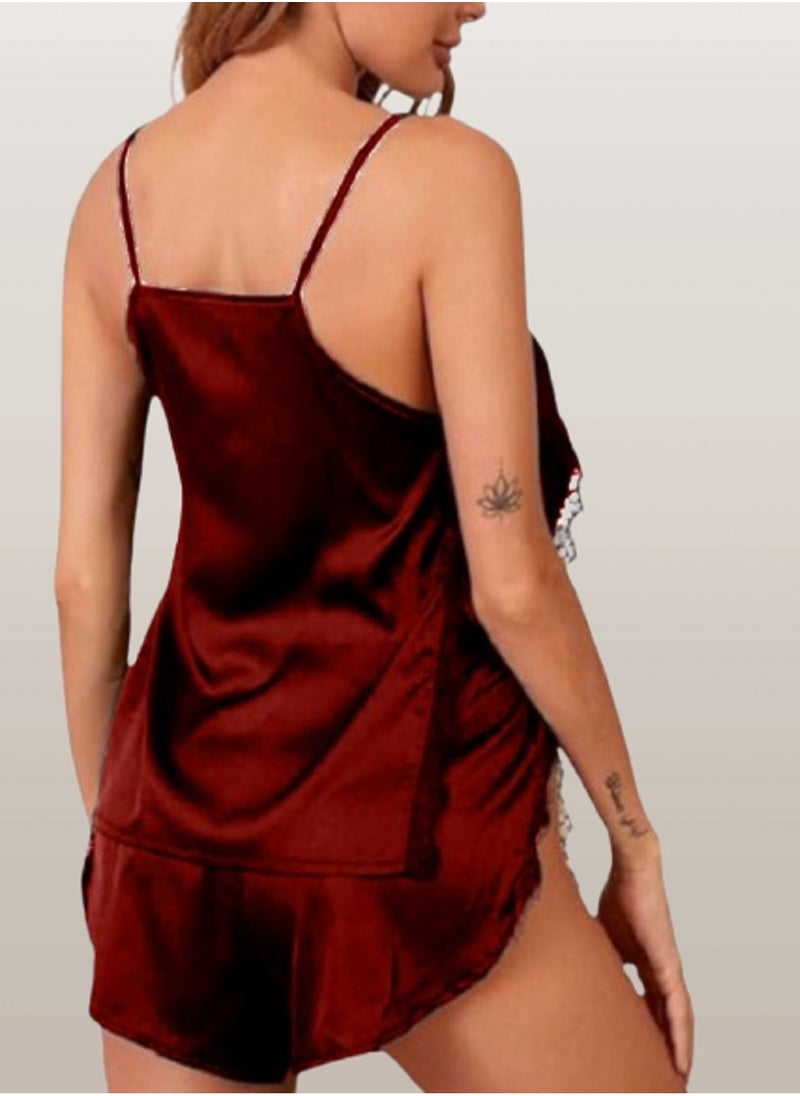 lingerie set as a two pieces with lace edges and two side slits for women