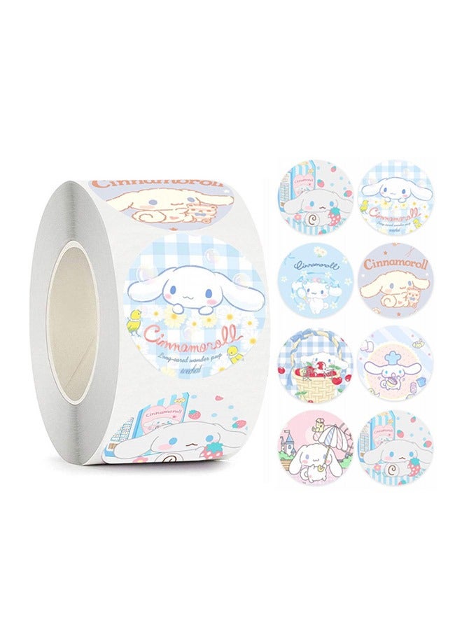 500 PCS Cinnamoroll Dog Decoration Cartoon Stickers, Diameter 1 Inch Round Self Adhesive Label DIY Manual Envelope Seal Stickers Roll for Cards Gift Envelopes Boxes (Blue+White) - Image 1