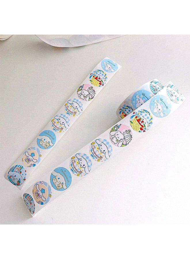 500 PCS Cinnamoroll Dog Decoration Cartoon Stickers, Diameter 1 Inch Round Self Adhesive Label DIY Manual Envelope Seal Stickers Roll for Cards Gift Envelopes Boxes (Blue+White) - Image 5