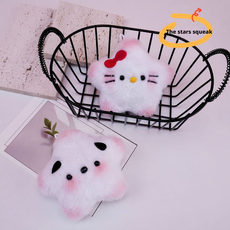 Cartoon Plush Star Squeaky Keychain Pendant - Image 2