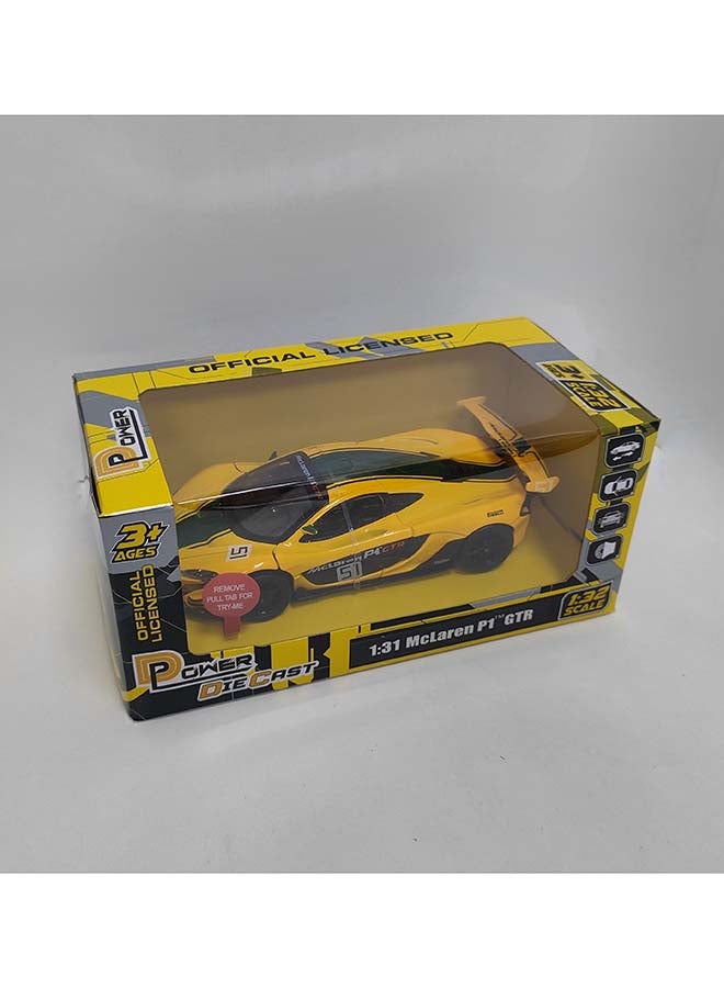D-Power ماكلارين P1™ GTR أصفر | نموذج معدني، عنصر مميز لجمع المتعلقات، سيارات فائقة | سيارات لعبة، نموذج سيارة معدني بنموذج سحب للخلف | الحجم 1:32، للأطفال 3+  - Image 5