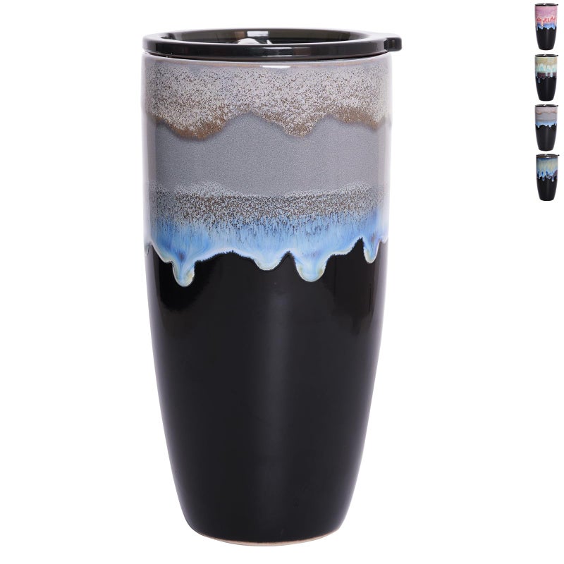 Bosmarlin Ceramic Travel Coffee Cup with Lid 21 oz Portable Coffee Mug for Car Cup Holder Microwave Safe Reactive Glaze Grey - Image 2