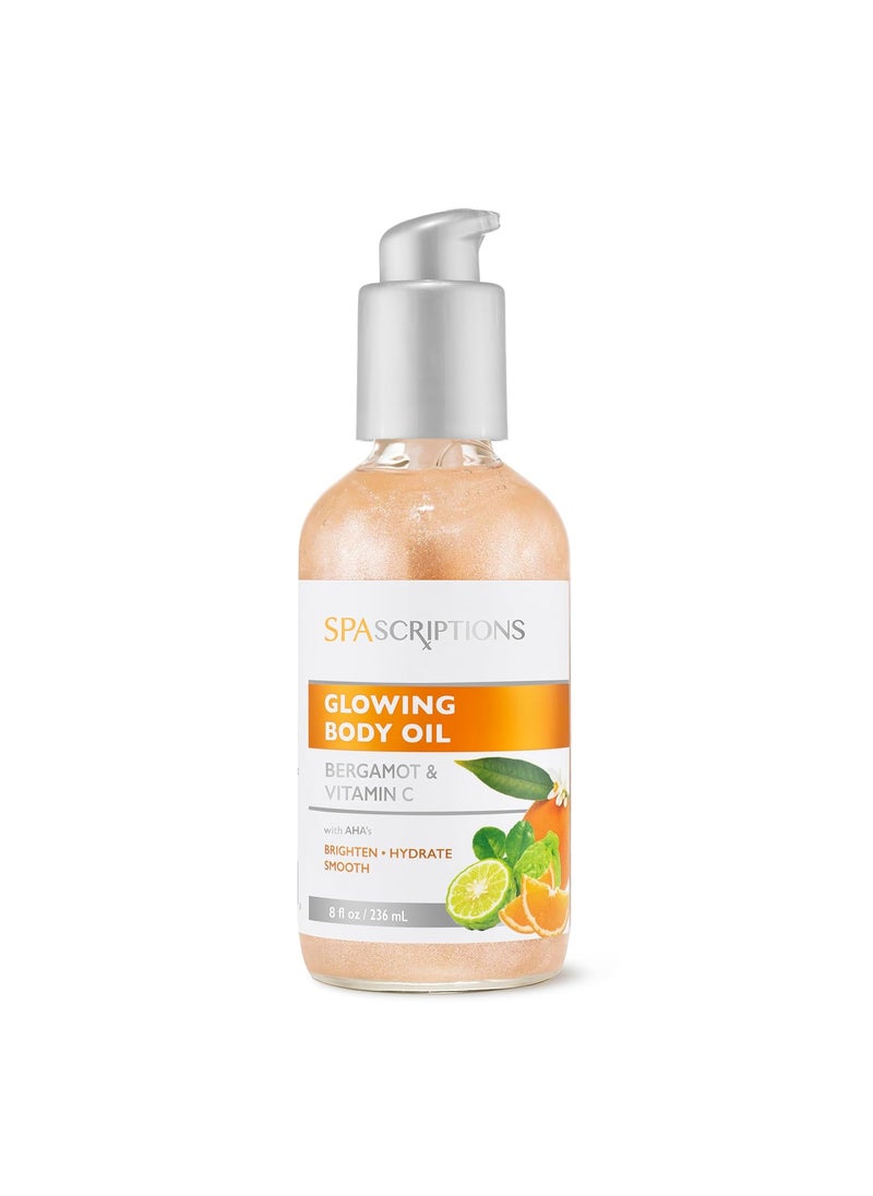 spascriptions - SpaScriptions Glowing Body Oil  SHIMMERING with Bergamot  Vitamin C Brown Sugar CrueltyFree Nourishing SpaLike Treatment with AHAs to Help Remove Skin Buildup 8 oz - Image 1