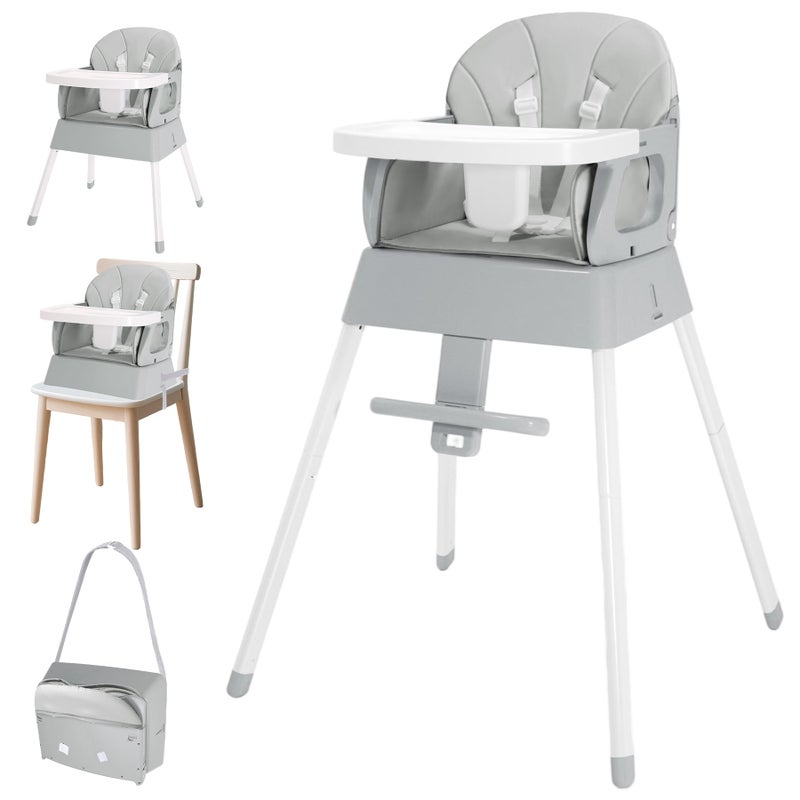 BOSEDSANG 4-in-1 Baby High Chair, Convertible Highchair for Babies and Toddlers, Portable High Chair with Foldable Design, Booster Seat for Kitchen, Dining & Outdoor Use, Easy to Clean & Storage(Grey) - Image 1