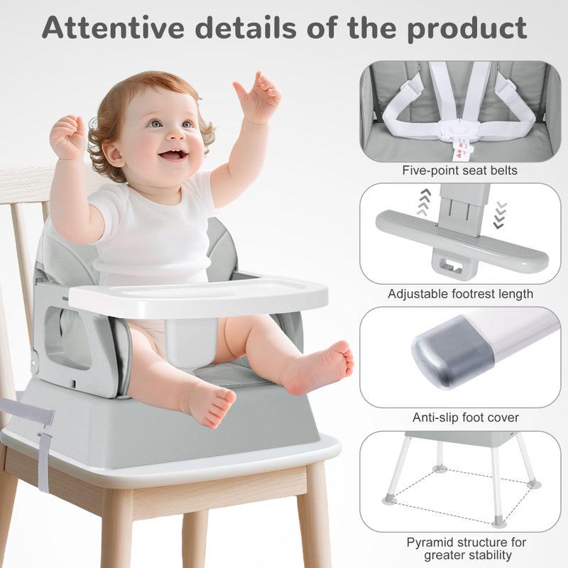 BOSEDSANG 4-in-1 Baby High Chair, Convertible Highchair for Babies and Toddlers, Portable High Chair with Foldable Design, Booster Seat for Kitchen, Dining & Outdoor Use, Easy to Clean & Storage(Grey) - Image 3
