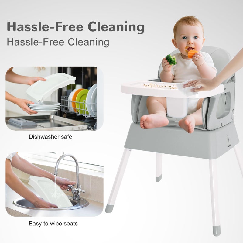 BOSEDSANG 4-in-1 Baby High Chair, Convertible Highchair for Babies and Toddlers, Portable High Chair with Foldable Design, Booster Seat for Kitchen, Dining & Outdoor Use, Easy to Clean & Storage(Grey) - Image 5