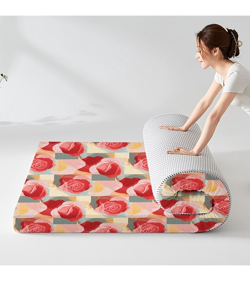فراش رقيق مطبوع رقميًا بنقوش زهرية، مقاس 90×190×3.4 سم، خفيف الوزن وموفر للمساحة، مثالي لغرفة النوم، سكن الطلاب، والترفيه في الهواء الطلق. - Image 2