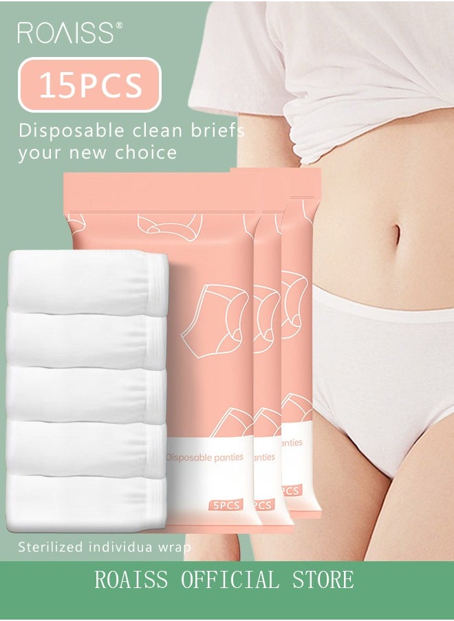 roaiss - 15 packs of women's disposable underwear pregnant women confinement postpartum sterile high-elastic underwear mid-waist hygienic soft underwear independent set underwear white - Image 1