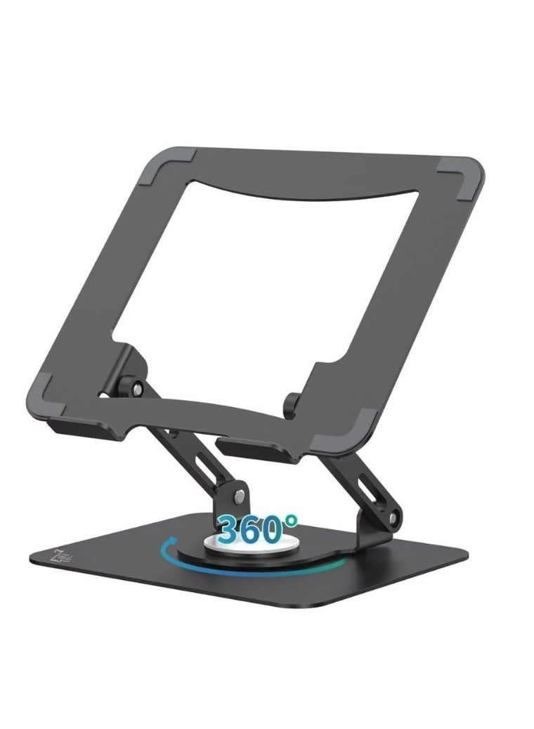 Zimtal Ergonomic desk computer riser, laptop stand with 360° rotating base, foldable laptop mount, adjustable height, multi-angle, and stable metal holder for notebook PCs ranging in size from 10.6" to 15.6". - Image 1