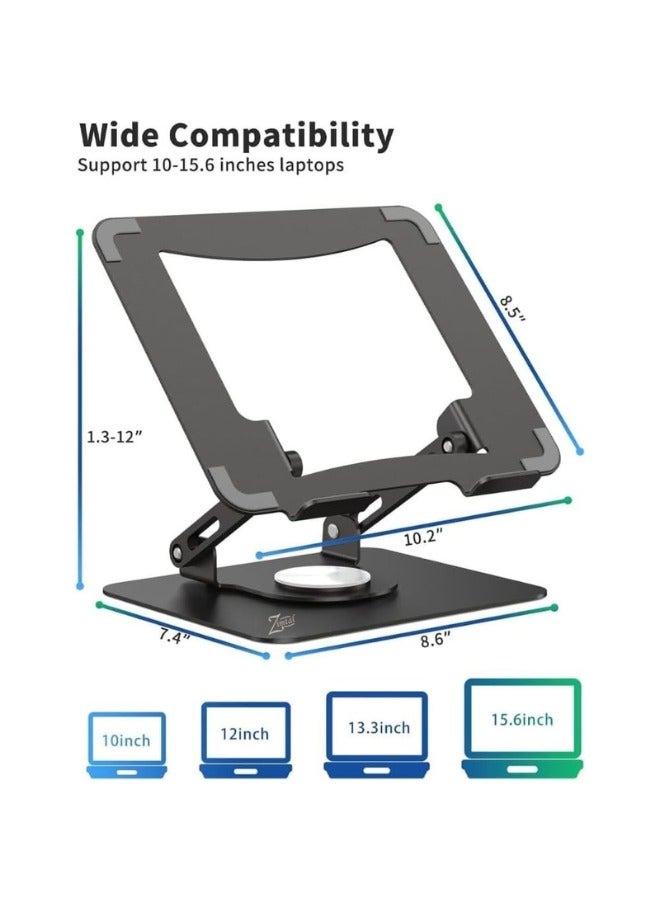 Zimtal Ergonomic desk computer riser, laptop stand with 360° rotating base, foldable laptop mount, adjustable height, multi-angle, and stable metal holder for notebook PCs ranging in size from 10.6" to 15.6". - Image 2