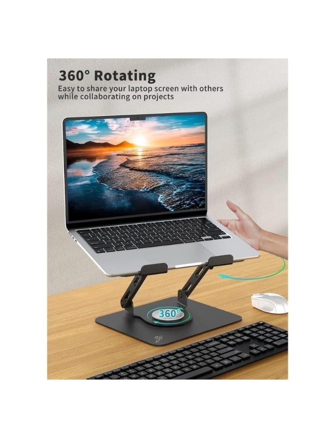 Zimtal Ergonomic desk computer riser, laptop stand with 360° rotating base, foldable laptop mount, adjustable height, multi-angle, and stable metal holder for notebook PCs ranging in size from 10.6" to 15.6". - Image 3