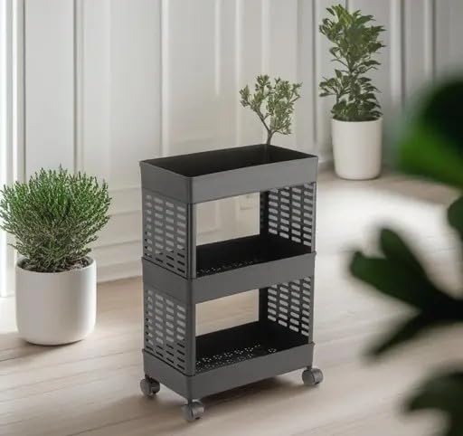 MASHUR FAB Kitchen Storage Trolley | 3-Layer Plastic Rack with Wheels for Vegetables, Fruits & Daily Essentials - Image 4