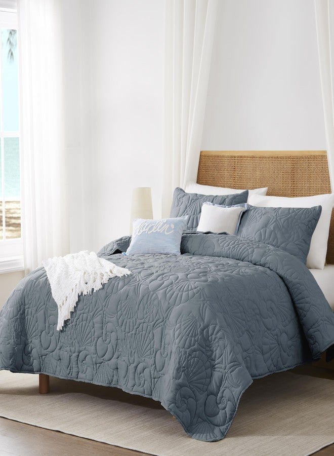WDCOZY Coastal Beach Queen Size Quilt Bedding Sets, Blue Nautical Tropical Ocean Bedspread, Scallop Seashell Soft Coverlet, Lightweight Summer Thin Comforter for All Season - Image 2