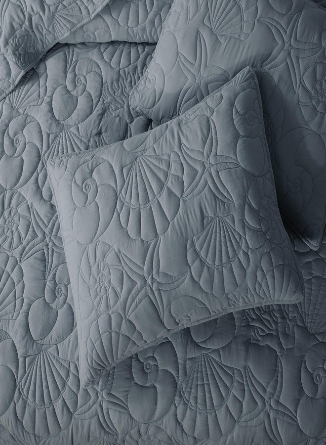 WDCOZY Coastal Beach Queen Size Quilt Bedding Sets, Blue Nautical Tropical Ocean Bedspread, Scallop Seashell Soft Coverlet, Lightweight Summer Thin Comforter for All Season - Image 4