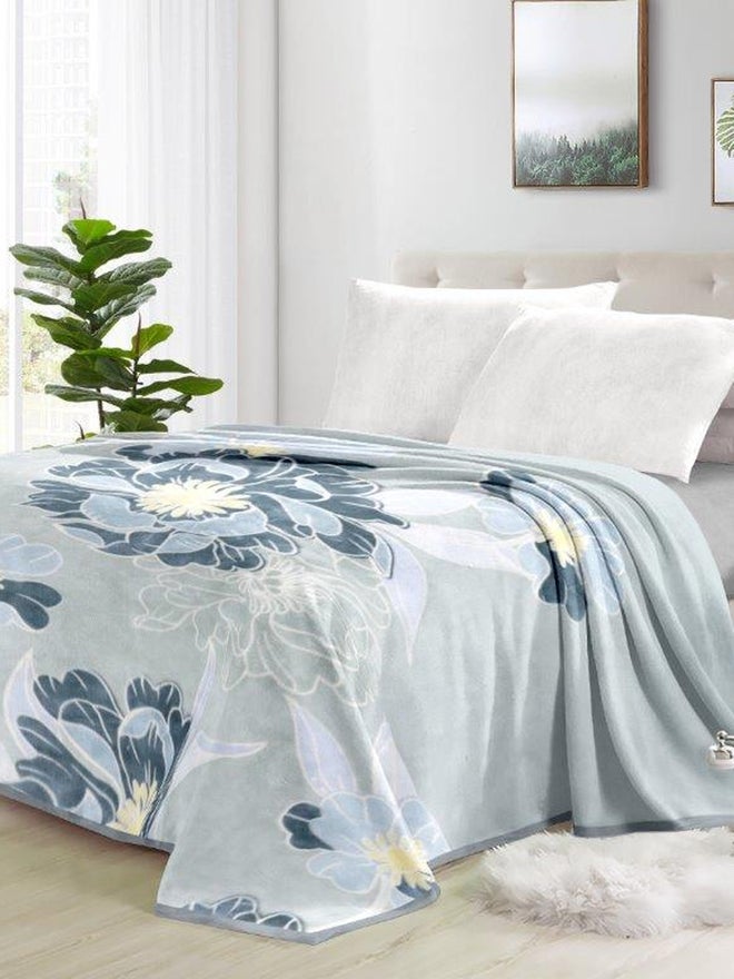 VALENTINI 2-Ply Printed Blanket King 200X240Cm - Blue Grey