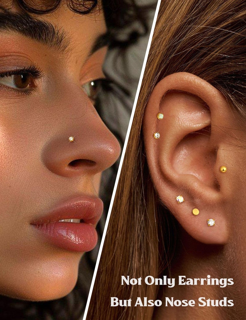 JeryWe 18G Flat Back Earrings Stud - Hypoallergenic Earrings for Women - 316L Surgical Stainless Steel Tragus Cartilage Lip Medusa Piercing Jewelry - Threadless Nose Stud for Women Men 2mm 14K Gold Filled - Image 2