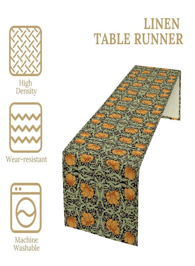 YSWOW William Morris Vintage Floral Table Runner Farmhouse Sage Green Orange Art Printed Dinner Runner for Home Kitchen Dining Table Decor Fabric 1 Panel W13xL60in - Image 2