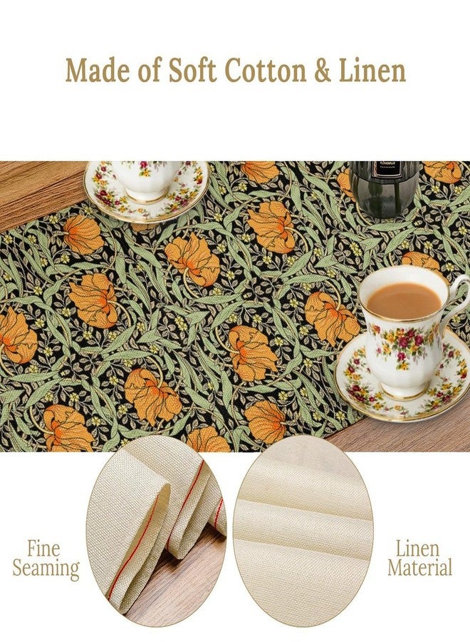 YSWOW William Morris Vintage Floral Table Runner Farmhouse Sage Green Orange Art Printed Dinner Runner for Home Kitchen Dining Table Decor Fabric 1 Panel W13xL60in - Image 3