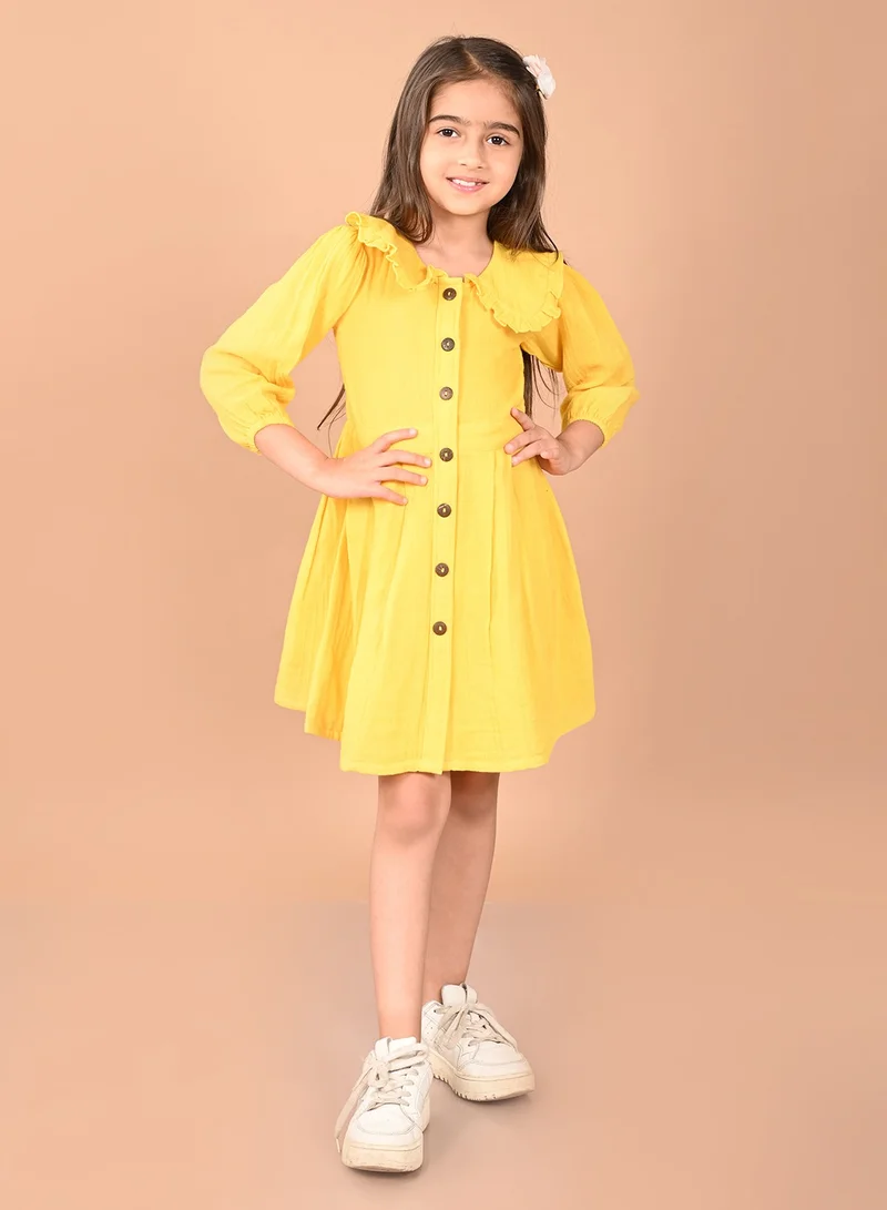 ليل بيكس Light Yellow Fit n Flare Dress for Girls