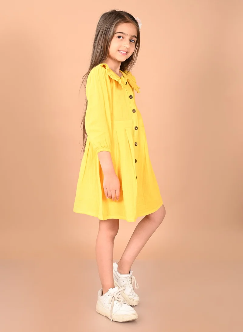 ليل بيكس Light Yellow Fit n Flare Dress for Girls