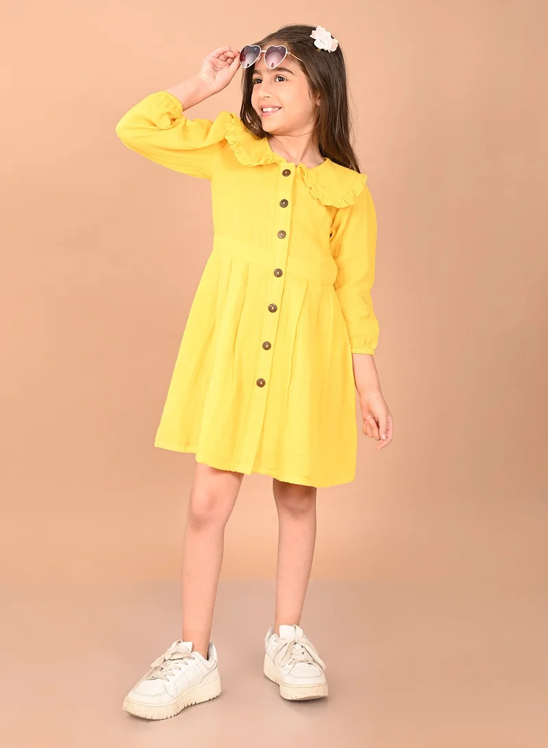 ليل بيكس Light Yellow Fit n Flare Dress for Girls