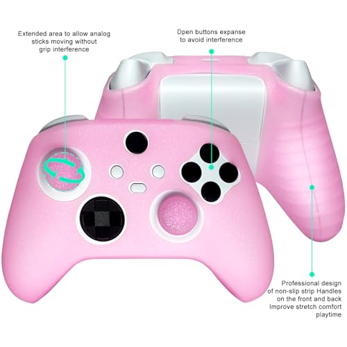 HLRAO Pink Glitter Anti-Slip Protective Silicone Cover Skin Grips for Xbox Series X/S Controller,8 PCS Glitter Thumb Grips Caps and 2 Grips Caps. - Image 5
