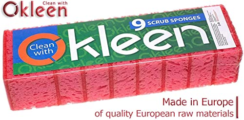 Okleen Pink Multi Use Scrub Sponges. Made in Europe. 9 Pack, 4.3x2.8x1.4 inches. Odorless Heavy Duty & Non Scratch Fiber. Durable and Delicate Scrubber for Kitchen & Bathroom, Housekeeping & Outdoors - Image 2