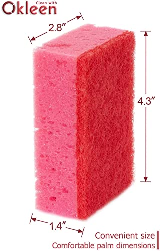 Okleen Pink Multi Use Scrub Sponges. Made in Europe. 9 Pack, 4.3x2.8x1.4 inches. Odorless Heavy Duty & Non Scratch Fiber. Durable and Delicate Scrubber for Kitchen & Bathroom, Housekeeping & Outdoors - Image 4