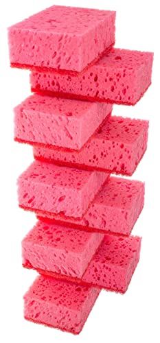 Okleen Pink Multi Use Scrub Sponges. Made in Europe. 9 Pack, 4.3x2.8x1.4 inches. Odorless Heavy Duty & Non Scratch Fiber. Durable and Delicate Scrubber for Kitchen & Bathroom, Housekeeping & Outdoors - Image 1