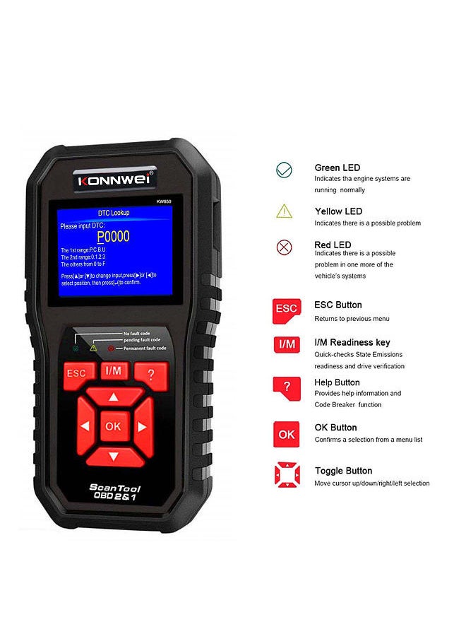 Konnwei KONNWEI KW850 OBDII Scanner Auto Code Reader Diagnostic Check Engine Light Scan Tool for OBDII Cars After 1996  - Image 3