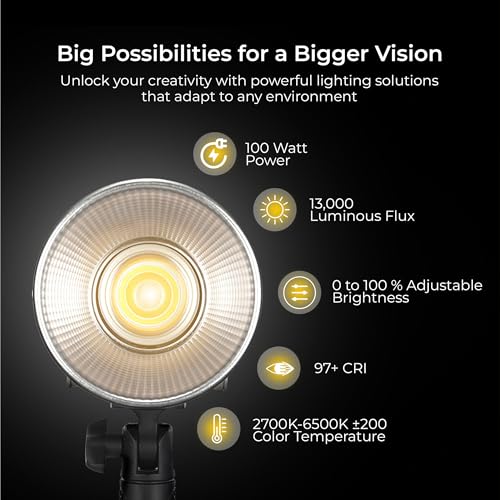 DIGITEK® (DCL-100 WBC) 100W Bi-Color Continuous LED Light with Mini Bowen Mount & Reflector, 2700K-6500K+200 Color Temp, 20FX Modes, 97+ CRI, 0-100% Brightness, APP Control, Lighting for Videography - Image 4