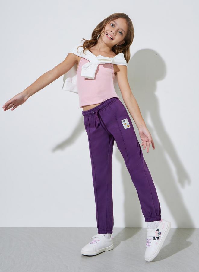 Styli Girls Purple Pintuck Detail Patchwork Joggers - Image 1
