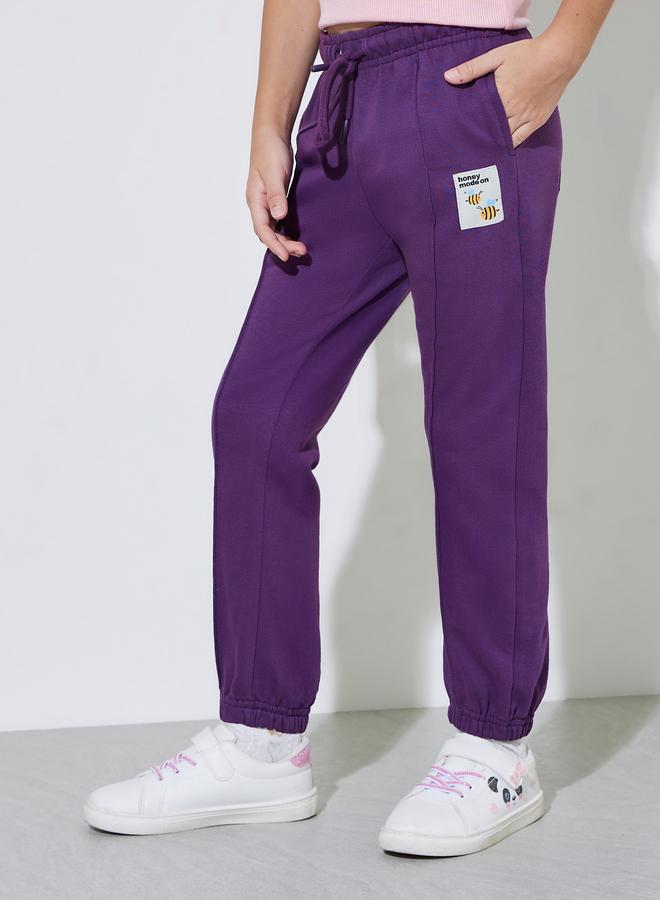 Styli Girls Purple Pintuck Detail Patchwork Joggers - Image 2
