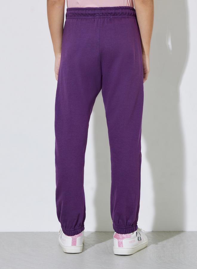 Styli Girls Purple Pintuck Detail Patchwork Joggers - Image 3