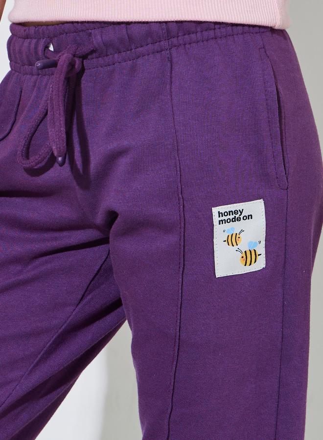 Styli Girls Purple Pintuck Detail Patchwork Joggers - Image 4