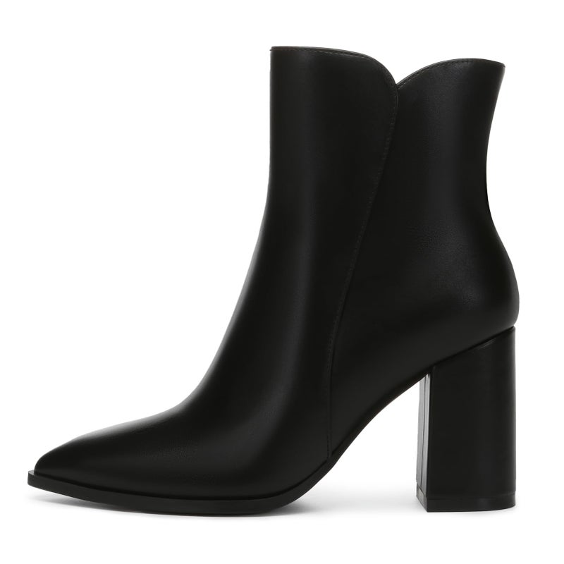 Athlefit Women's Heeled Ankle Boots Fashion Pointed Toe Chunky Block Heel Side Zipper Short Black Leather Boots Size 8 - Image 3