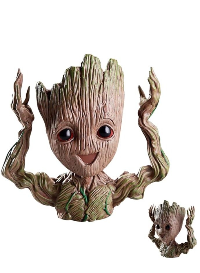 Generic Flower pot dolls, decorative figures wooden exterior pen holder, home decoration and aquarium plant decoration, creative gifts for adults and children  - Image 1