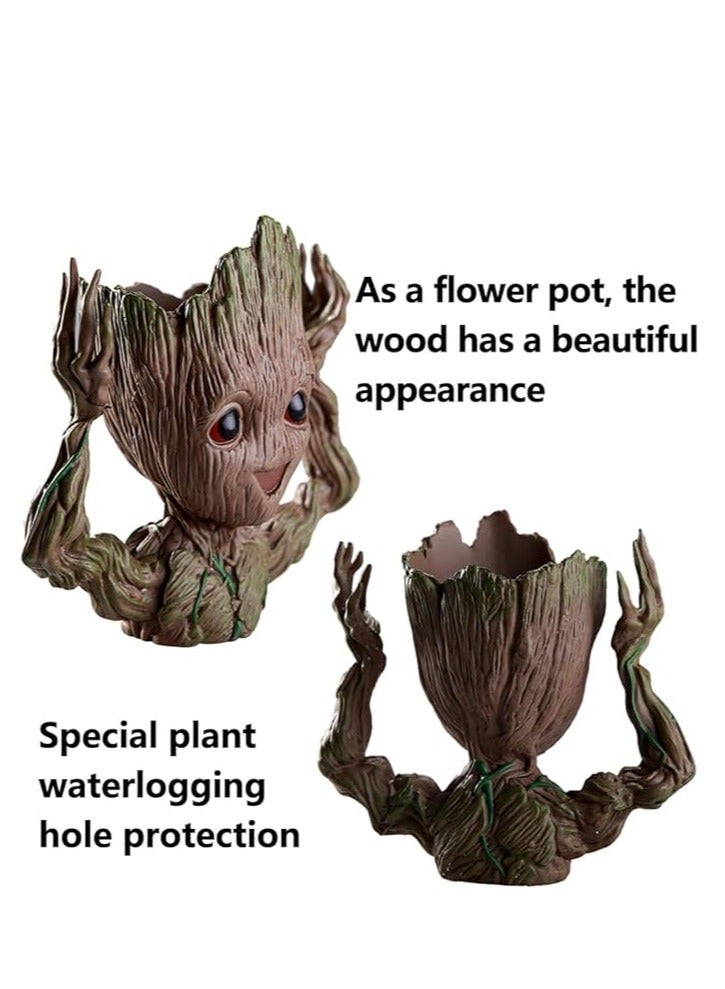 Generic Flower pot dolls, decorative figures wooden exterior pen holder, home decoration and aquarium plant decoration, creative gifts for adults and children  - Image 2