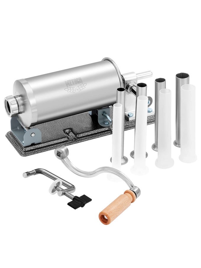 SAUSAGE STUFFER STAINLESS STEEL HOMEMADE MANUAL SAUSAGE MAKER HORIZONTAL MEAT FILLING KITCHEN MACHINE PACKED 8 STUFFING TUBES 25LBS