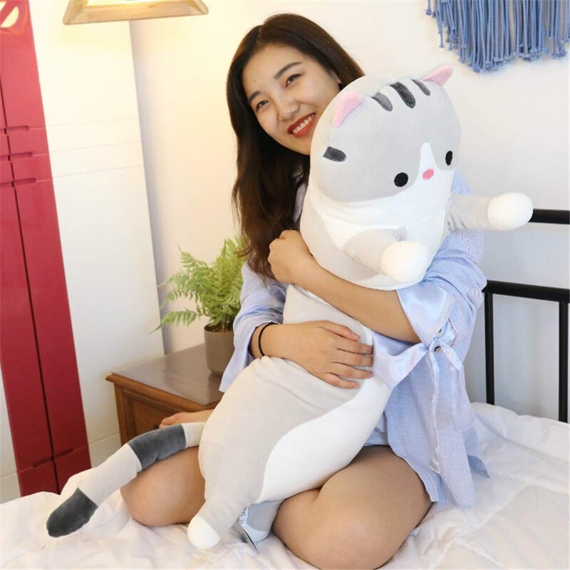 shangman Lovely Plush Cat Doll Cute Cartoon Soft Stuffed Kitten Long Throw Sleeping Pillow Toy Gift for Kids Girlfriend Multiple Size (Grey 90cm/35.4in) - Image 5