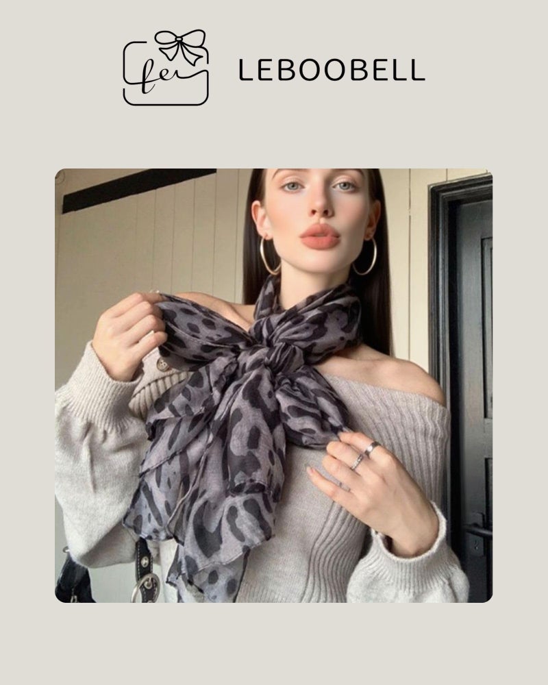 LEBOOBELL Women's Leopard Print Scarves Lady Lightweight Scarf Soft Sunscreen Shawls Vintage Wrap Shawl Gray - Image 2