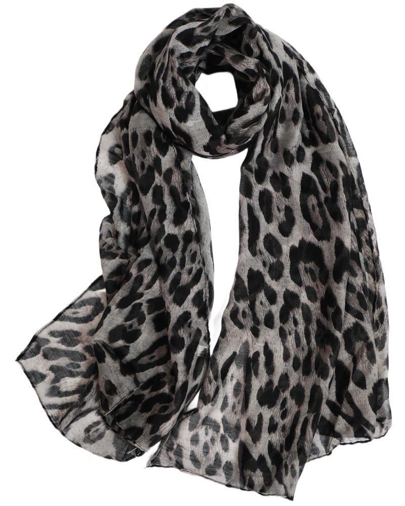 LEBOOBELL Women's Leopard Print Scarves Lady Lightweight Scarf Soft Sunscreen Shawls Vintage Wrap Shawl Gray - Image 1